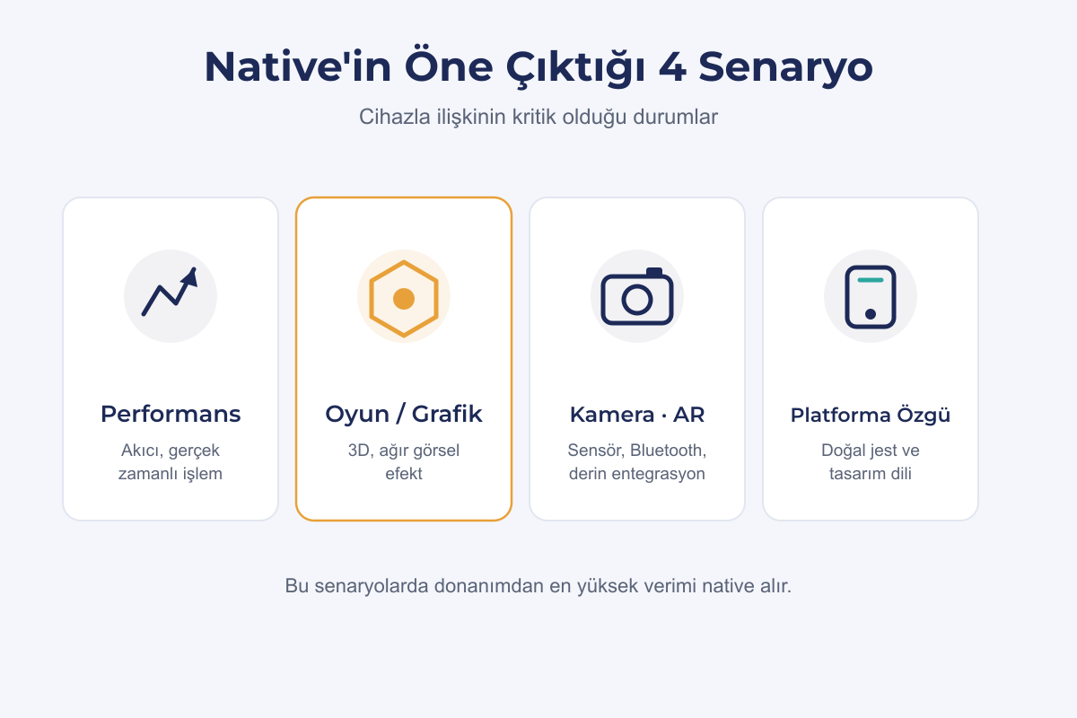 Native yaklaşımın güçlü olduğu senaryolar